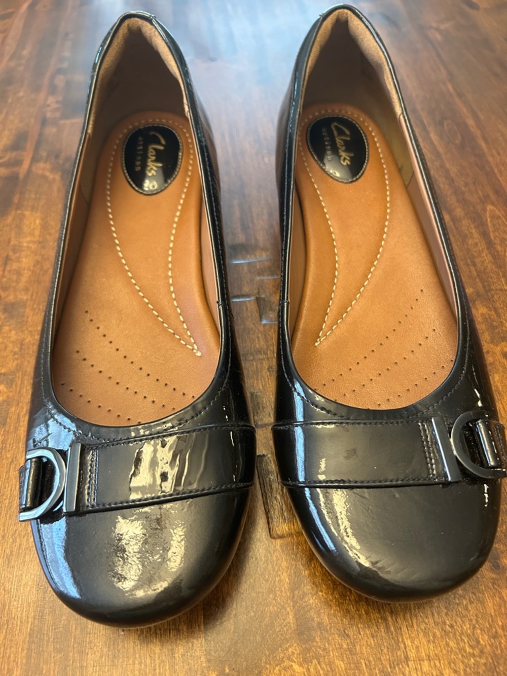 Clarks Black Patent Leather Buckle Ballet Flats